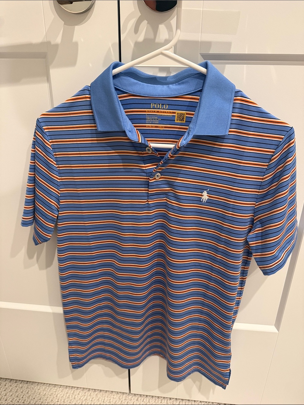Polo by Ralph Lauren Blue, Orange & White Striped Polo